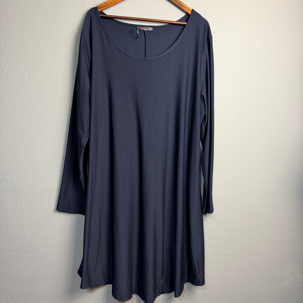 Azalea by Firmiana Navy Blue Long SL Tunic Dress‎ Plus Size 2X Polyester Spandex